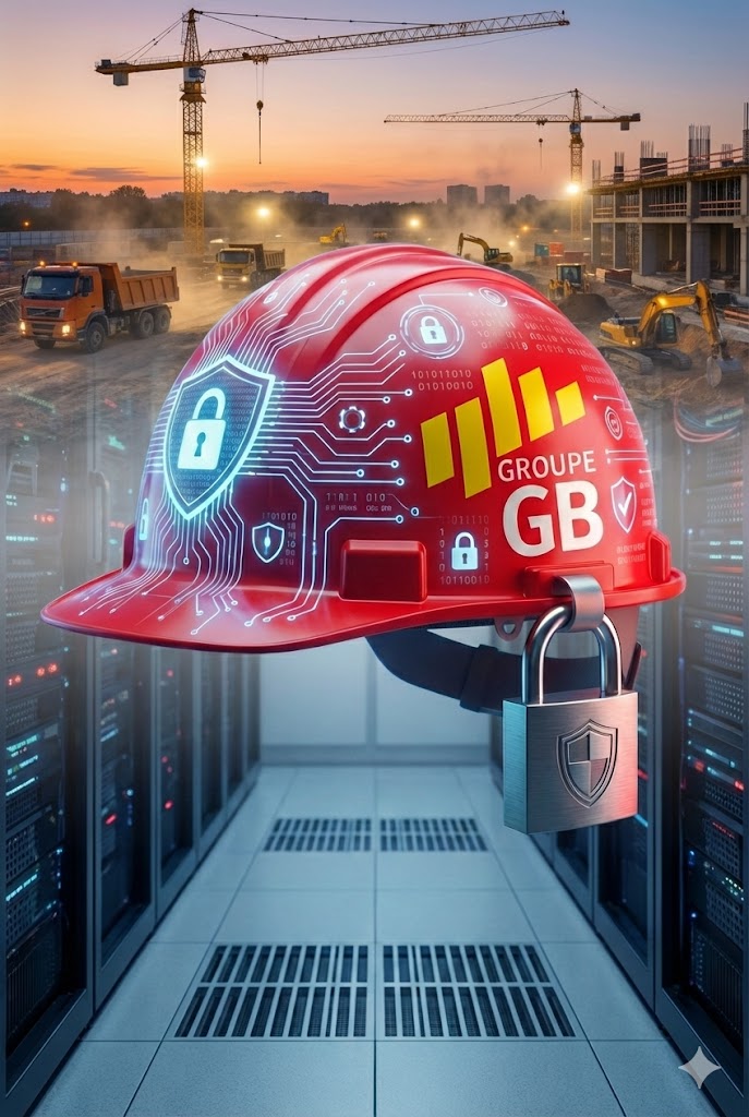 Casque de chantier Groupe GB illustrant la cybersécurité
